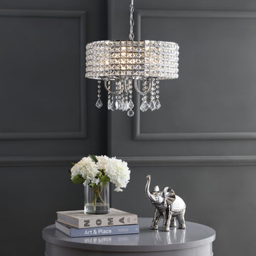 Reese 17" Metal/Crystal Adjustable LED Drop Chandelier - JONATHAN Y